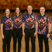 Load image into Gallery viewer, Glowing American Flag Funny Bowling Shirt For Women Custom Patriotic Bowling Jersey Polo &amp; 1/4 Zip TDM6319