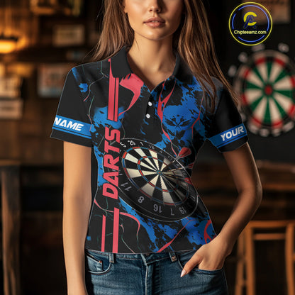 Custom Women's Dart Shirt - Grunge Blue And Red Dartboard Paint Splash Polo & Quarter Zip Jersey TDM3981
