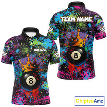 Load image into Gallery viewer, Funny 8 Ball Crown Colorful Paint Splash Custom Billiard Shirt For Men, Billiard Team Jerseys TDM3982
