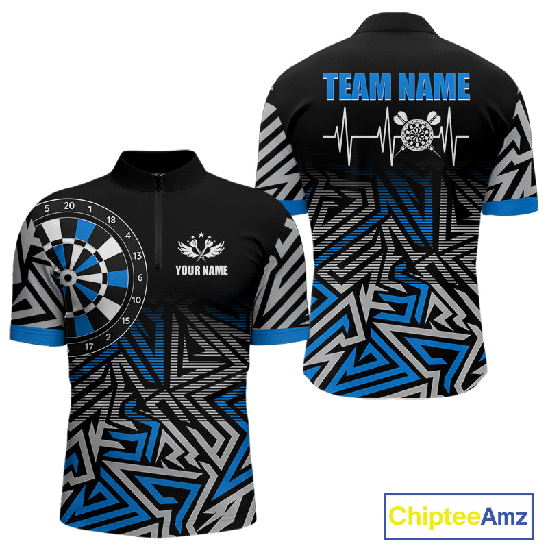 Personalized Darts Heartbeat Zig-Zag Pattern Custom Dart Shirts For Men, Dart Team Jersey|Blue TDM3984