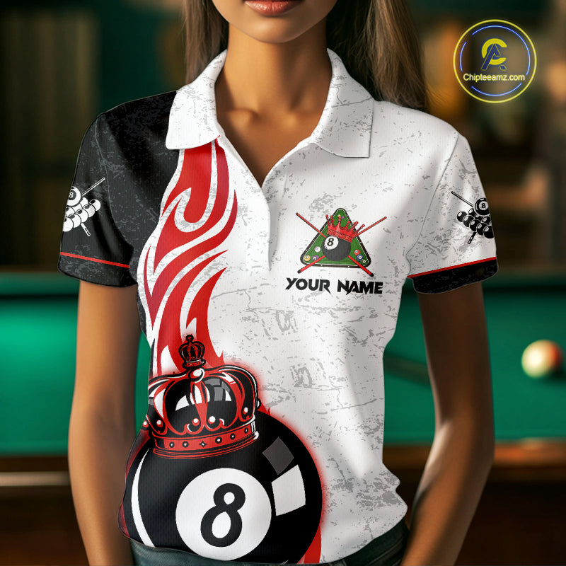 Personalized 8 Ball Pool Crown Billiard Shirt For Women Custom Pool Jersey Billiard Team Shirt |Red TDM4180