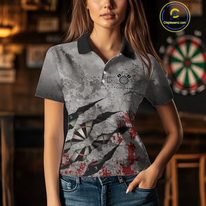 Custom Red And Grey Grunge Darts Shirt For Women, Personalized Darts Jersey Team Polo & 1/4 Zip TDM4995