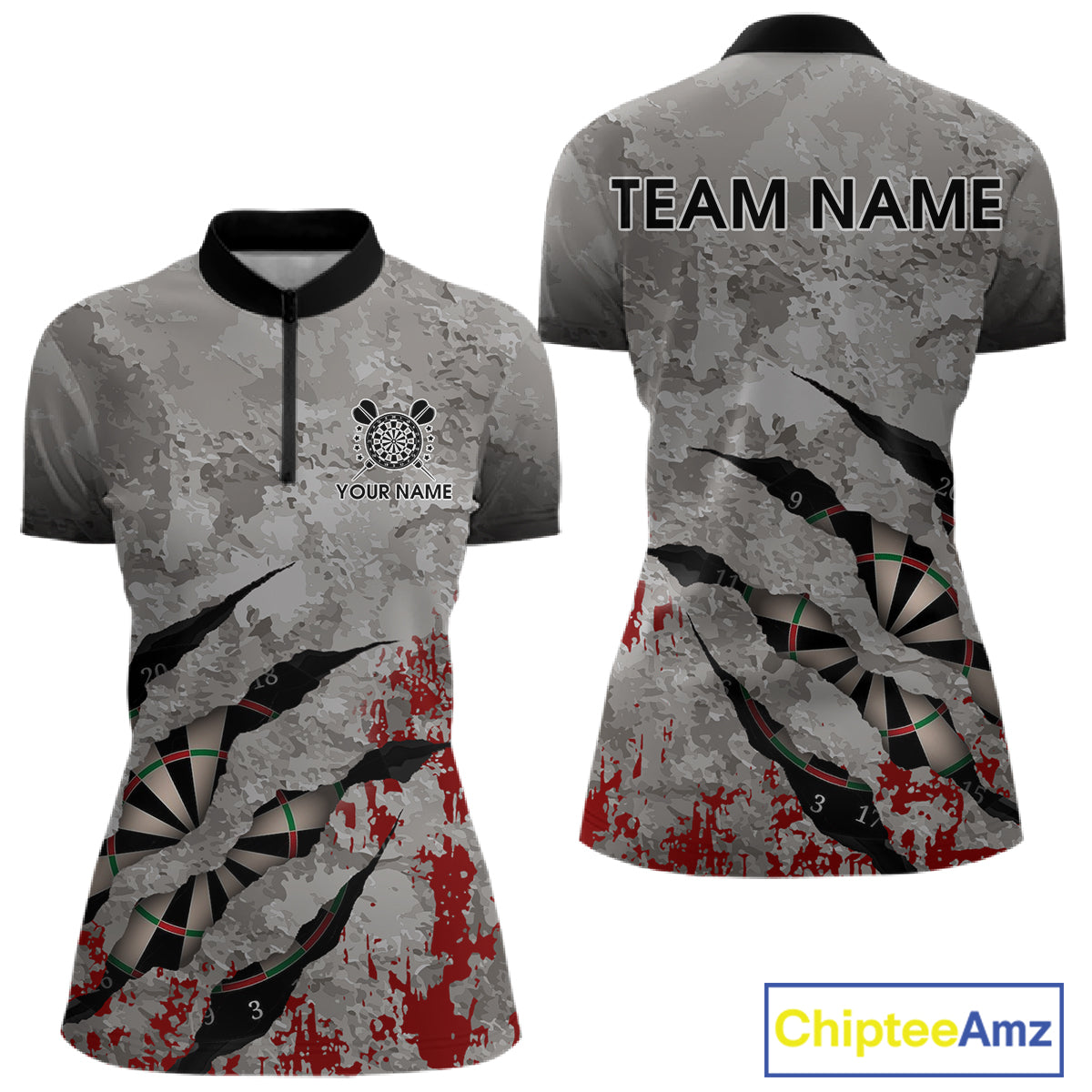 Custom Red And Grey Grunge Darts Shirt For Women, Personalized Darts Jersey Team Polo & 1/4 Zip TDM4995
