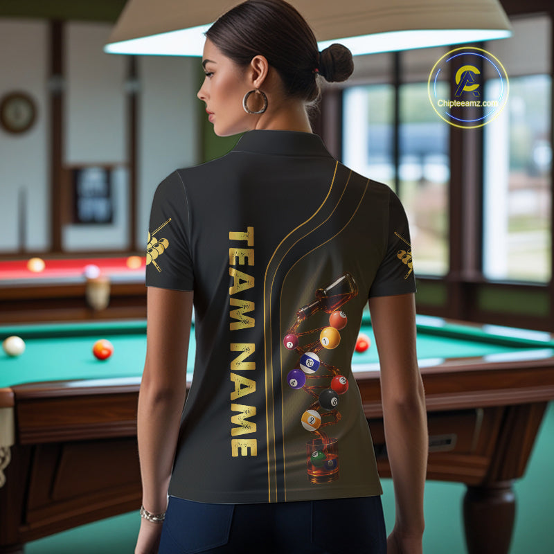 Funny DNA Wine Billiard Shirt For Women Custom Pool Team Shirts, Billiard Jersey Polo & Zip |Yellow TDM5193