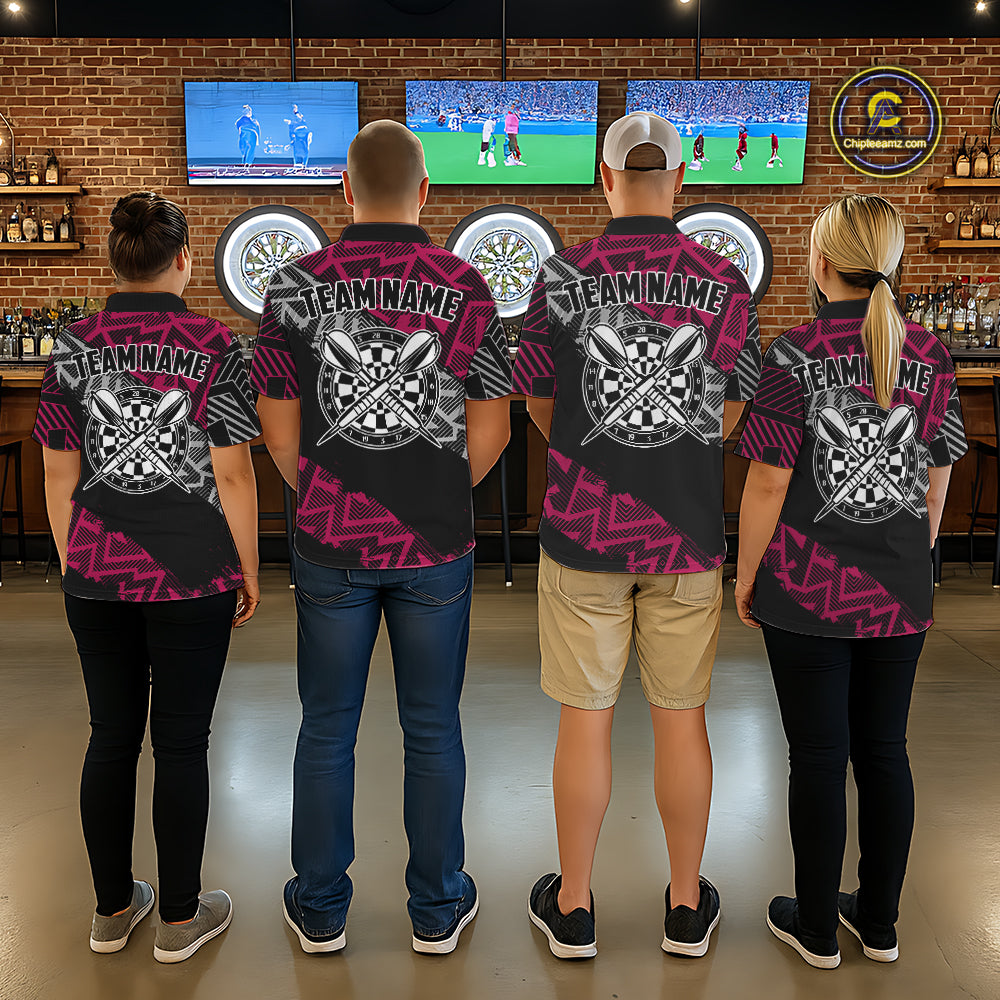 Custom Darts Shirts For Women Personalized Zig-Zag Pattern Dart Jersey, Cool Darts Team Shirts|Pink TDM5453