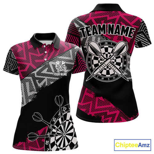 Custom Darts Shirts For Women Personalized Zig-Zag Pattern Dart Jersey, Cool Darts Team Shirts|Pink TDM5453