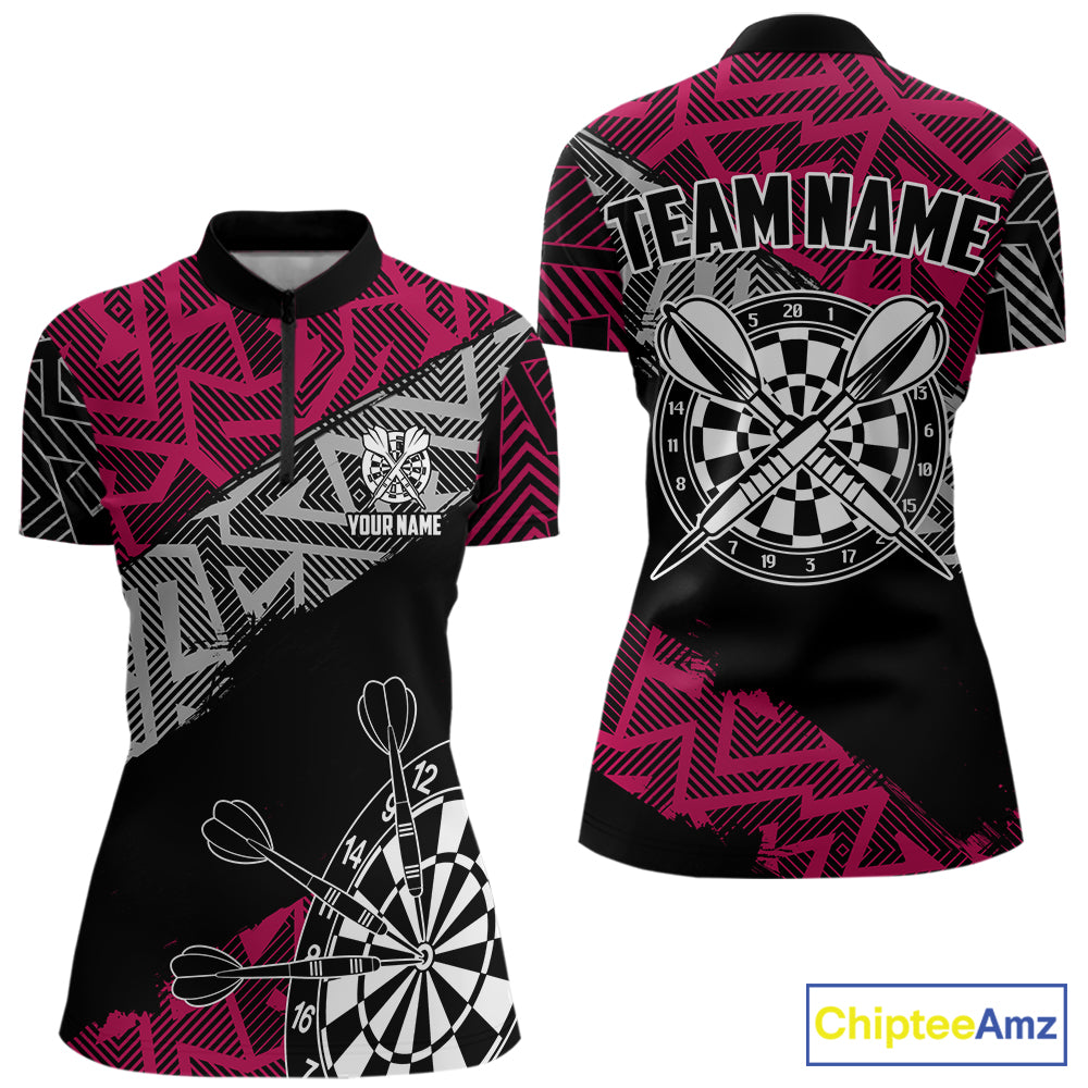 Custom Darts Shirts For Women Personalized Zig-Zag Pattern Dart Jersey, Cool Darts Team Shirts|Pink TDM5453