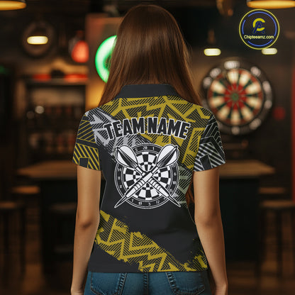 Custom Darts Shirt For Women Personalized Zig-Zag Pattern Dart Jersey, Cool Dart Team Shirts|Yellow TDM5454