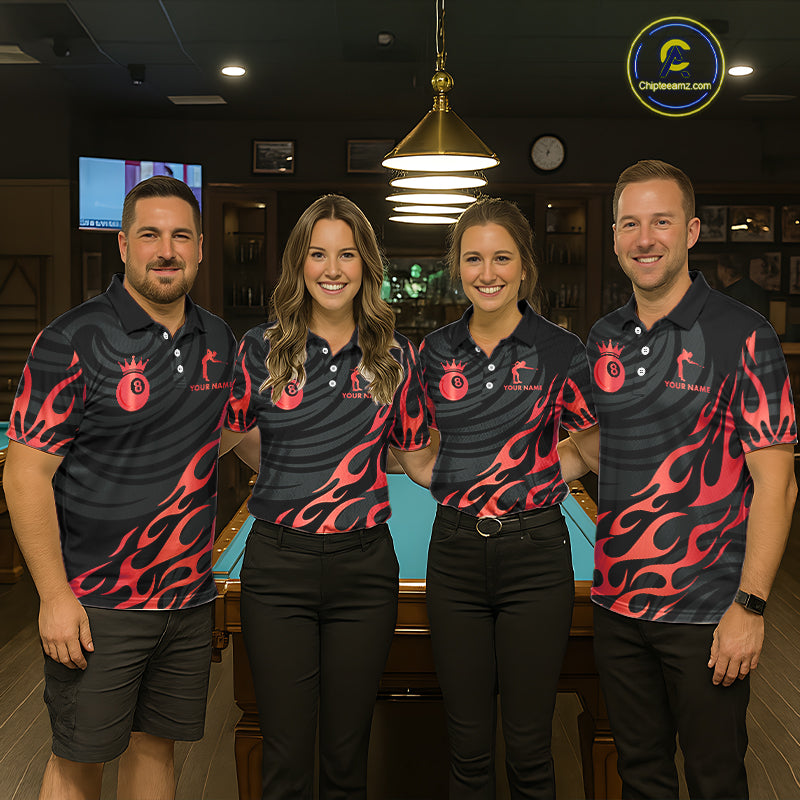 Custom Crown 8 Ball Billiard Shirt For Men, Black And Red Pool Team Jersey Polo & Quarter Zip TDM5458