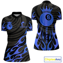 Load image into Gallery viewer, Custom Crown 8 Ball Billiard Shirt For Women, Black And Blue Pool Team Jersey Polo &amp; Quarter Zip TDM5459
