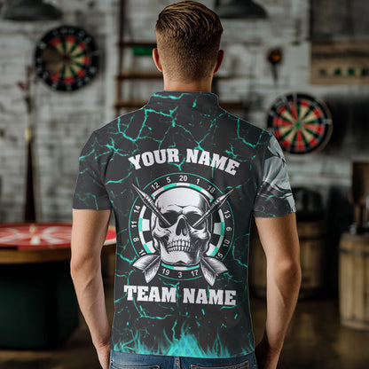 Personalized Turquoise Glowing Crack Skull Dart Shirts Custom Scary Dart Shirts For Men Dart Jersey TDM3416