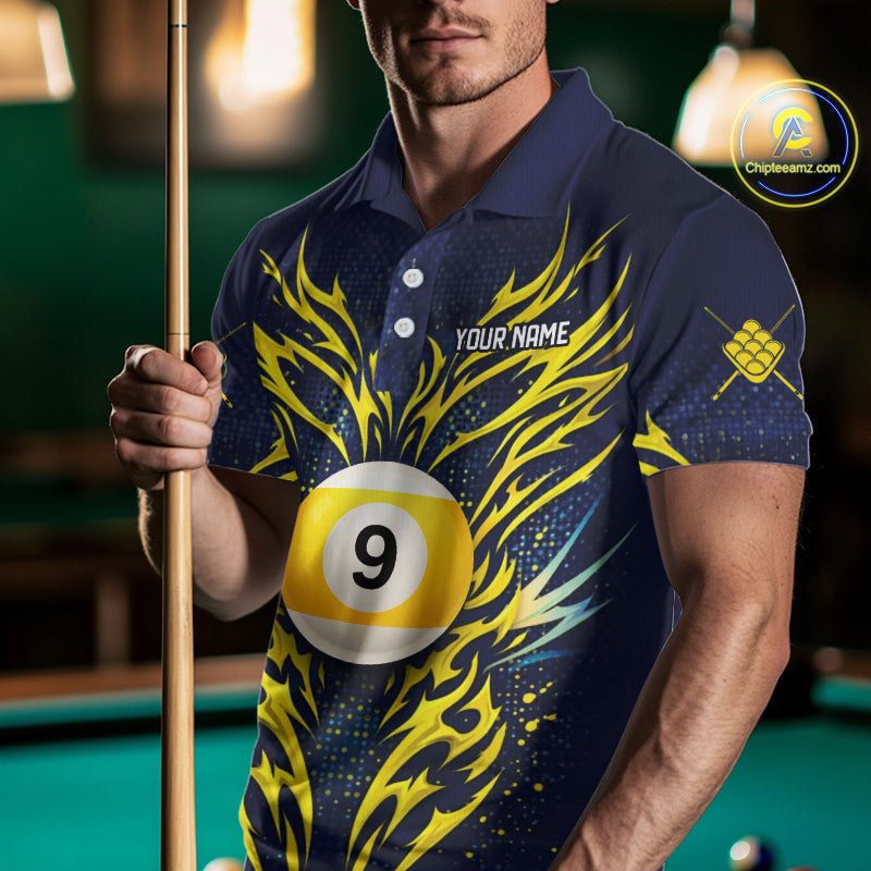 Personalized Tribal Flame 9 Ball Billiard Shirt For Men Custom 9 Ball Pool Team Jersey TDM5712