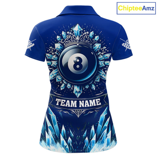 Blue 8 Ball Pool Icy Billiard Polo & 1/4 Zip For Women Custom Billiard League Team Jersey TDM5715