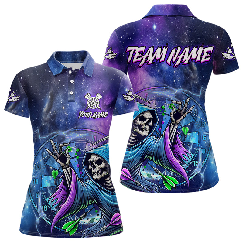 Death Skeleton Blue Purple Galaxy Dart Shirts For Women Custom Darts Jerseys TDM3561