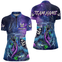 Load image into Gallery viewer, Death Skeleton Blue Purple Galaxy Dart Shirts For Women Custom Darts Jerseys TDM3561