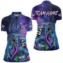 Load image into Gallery viewer, Death Skeleton Blue Purple Galaxy Dart Shirts For Women Custom Darts Jerseys TDM3561