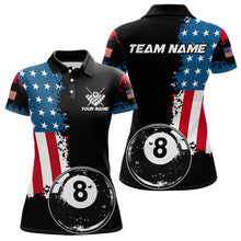 Load image into Gallery viewer, Personalized Grunge 8 Ball Pool American Flag Billiard Shirts For Women, US Flag Billiard Jerseys TDM3718