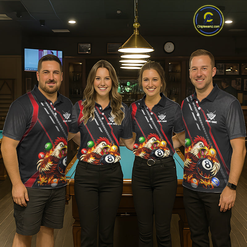 Funny Chicken Flame 8 Ball Billiard Shirt For Men Custom Billiard Team Jersey Polo & 1/4 Zip TDM6068