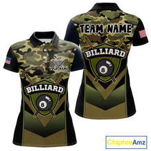 Load image into Gallery viewer, Personalized Green Camo 8 Ball Pool Billiard Shirt For Women, Billiard Team Jersey Polo &amp; 1/4 Zip TDM6076