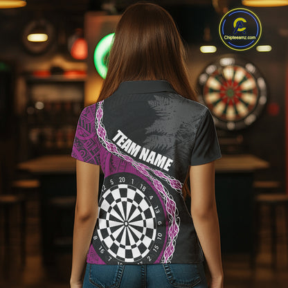 Custom Black And Purple Tribal Darts Shirts For Women | Team Polo & Quarter Zip Darts Jerseys TDM3991