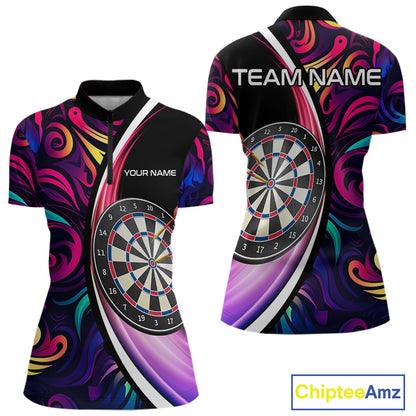 Funny Colorful Neon Swirl Pattern Custom Dart Shirts For Women, Team Polo & Quarter Zip Dart Jerseys TDM3994