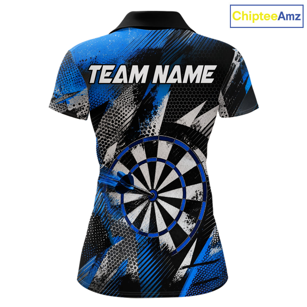 Personalized Blue Geometric Grunge Darts Shirt For Women Custom Darts Team Jersey Polo & 1/4 Zip TDM6507
