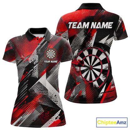 Personalized Red Geometric Grunge Darts Shirt For Women Custom Darts Team Jersey Polo & 1/4 Zip TDM6508