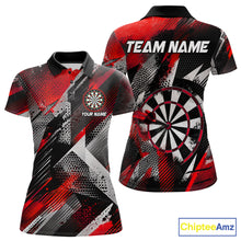 Load image into Gallery viewer, Personalized Red Geometric Grunge Darts Shirt For Women Custom Darts Team Jersey Polo &amp; 1/4 Zip TDM6508