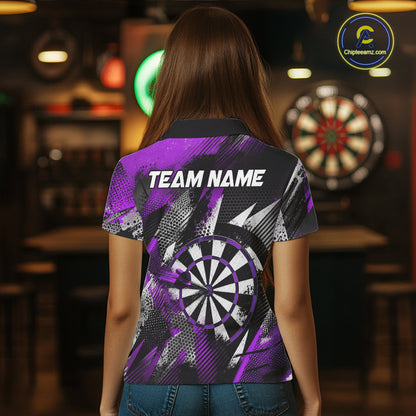 Personalized Purple Geometric Grunge Darts Shirt For Women Custom Darts Team Jersey Polo & 1/4 Zip TDM6509