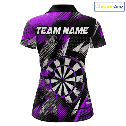 Personalized Purple Geometric Grunge Darts Shirt For Women Custom Darts Team Jersey Polo & 1/4 Zip TDM6509