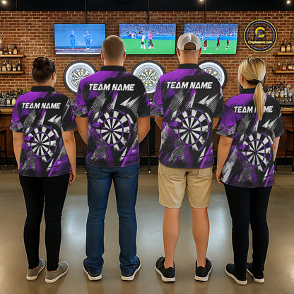 Personalized Purple Geometric Grunge Darts Shirt For Men Custom Darts Team Jersey Polo & 1/4 Zip TDM6509