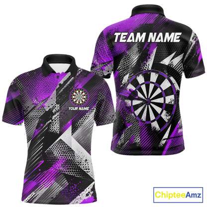 Personalized Purple Geometric Grunge Darts Shirt For Men Custom Darts Team Jersey Polo & 1/4 Zip TDM6509