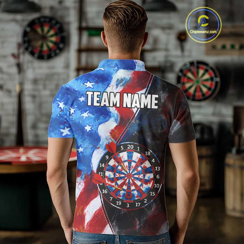 Personalized Watercolor American Flag Dart Shirts For Men Custom Patriotic Darts Team Jerseys TDM4192
