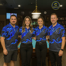 Load image into Gallery viewer, Custom Black And Blue 8 Ball Tribal Flame Billiard Shirt For Men, Pool Team Jersey Polo &amp; 1/4 Zip TDM5724