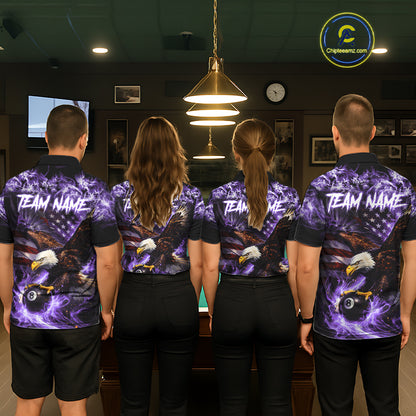 Purple Flaming Eagle 8 Ball Pool Billiard Shirt For Women Custom American Flag Billiard Team Jersey TDM5728
