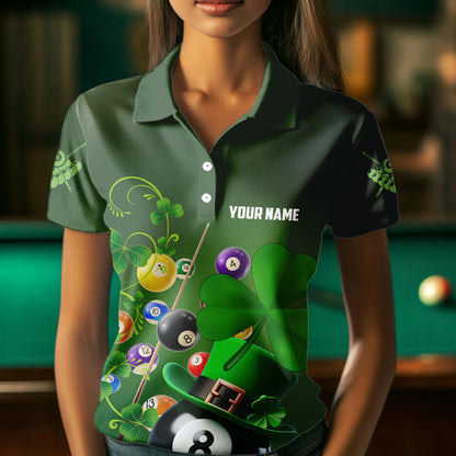 Green Luckiest Shamrock 3D Billiard Balls Pool Shirts For Women Custom St Patrick Day Billiard Jersey TDM3569