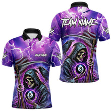 Load image into Gallery viewer, Grim Reaper Purple Galaxy Thunder Lightning Billiard Shirt For Men Custom 8 Ball Billiard Jersey TDM3725
