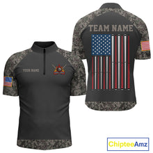 Load image into Gallery viewer, Personalized Retro Camo US Flag Billiard Shirt For Men, 8 Ball Pool Team Jersey Polo &amp; 1/4 Zip TDM6336