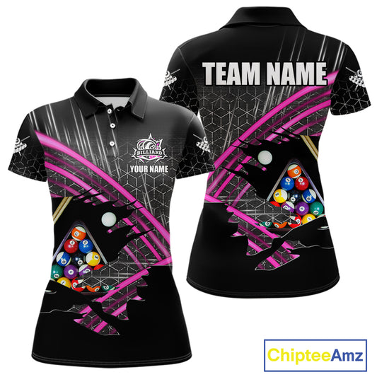 Personalized Billiard Shirts For Women Custom 8 Ball Pool Team Jersey Polo & Quarter Zip | Pink TDM6339