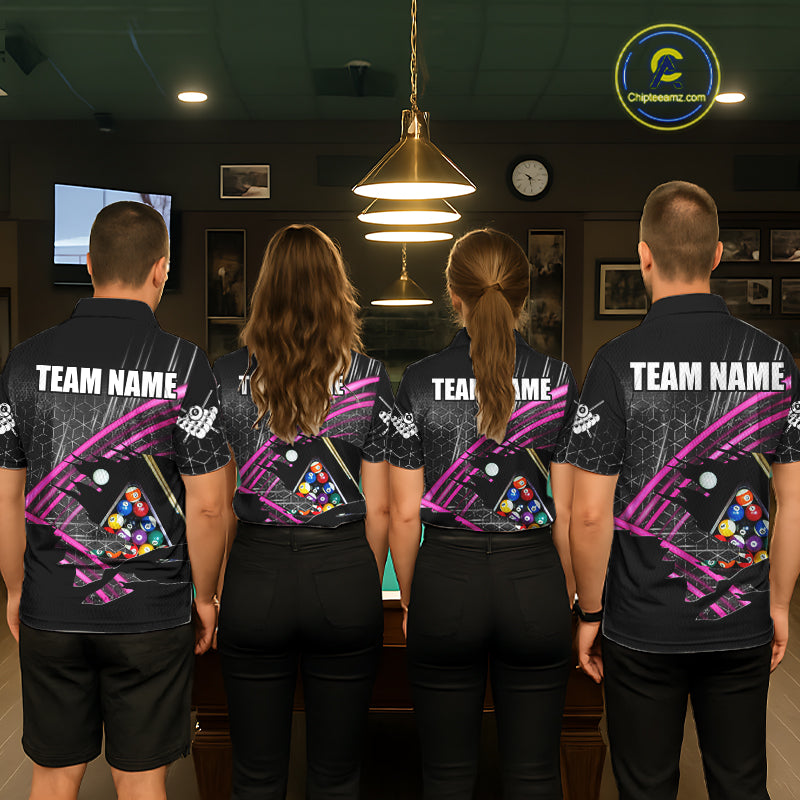 Personalized Billiard Shirts For Men Custom 8 Ball Pool Team Jersey Polo & Quarter Zip | Pink TDM6339