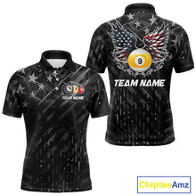 Load image into Gallery viewer, Black US Flag 9 Ball Pool Wings Billiard Shirt For Men Custom Billiard Team Jersey Polo &amp; 1/4 Zip TDM6340