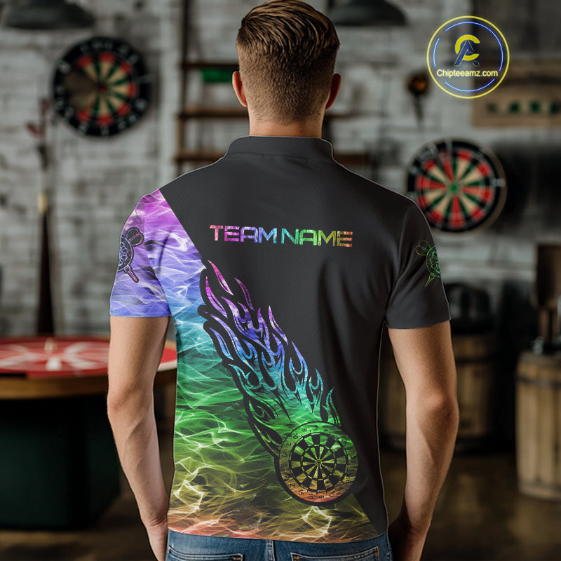 Colorful Rainbow Fire Flame Darts Polo & Quarter Zip Custom Dart Shirt For Men Dart Jerseys TDM3995