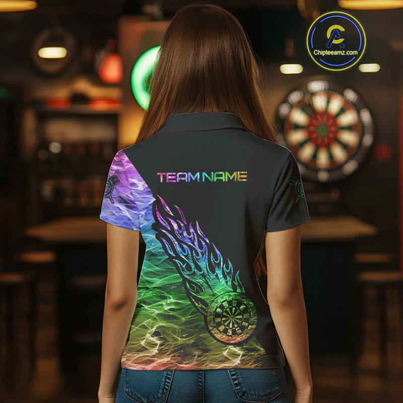 Colorful Rainbow Fire Flame Darts Polo & Quarter Zip Custom Dart Shirt For Women Dart Jerseys TDM3995
