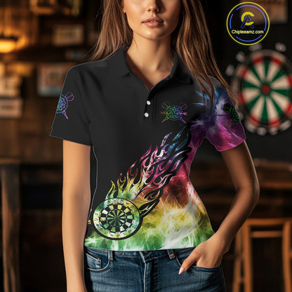 Rainbow Colorful Light Icy Women Darts Polo & Quarter Zip Custom Dart Shirts For Team Dart Jerseys TDM3996