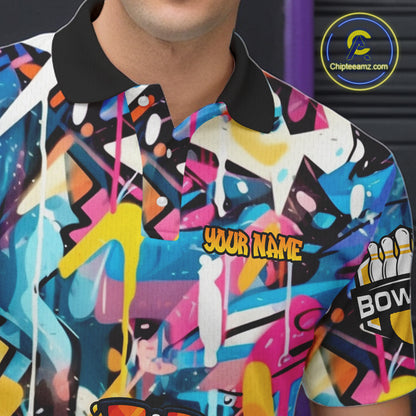 Funny Duck Colorful Graffiti Bowling Shirts For Men, Best Bowling Team Jersey Polo & 1/4 Zip TDM6514