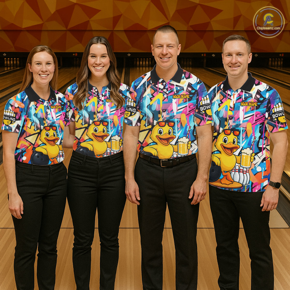 Funny Duck Colorful Graffiti Bowling Shirts For Women, Best Bowling Team Jersey Polo & 1/4 Zip TDM6514