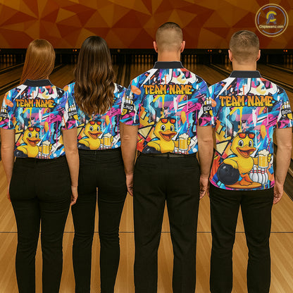 Funny Duck Colorful Graffiti Bowling Shirts For Women, Best Bowling Team Jersey Polo & 1/4 Zip TDM6514