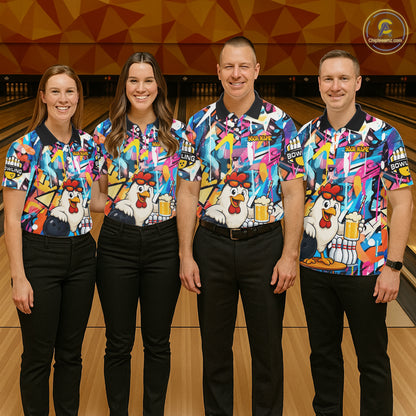 Funny Chicken Colorful Graffiti Bowling Shirts For Women, Best Bowling Team Jersey Polo & 1/4 Zip TDM6515