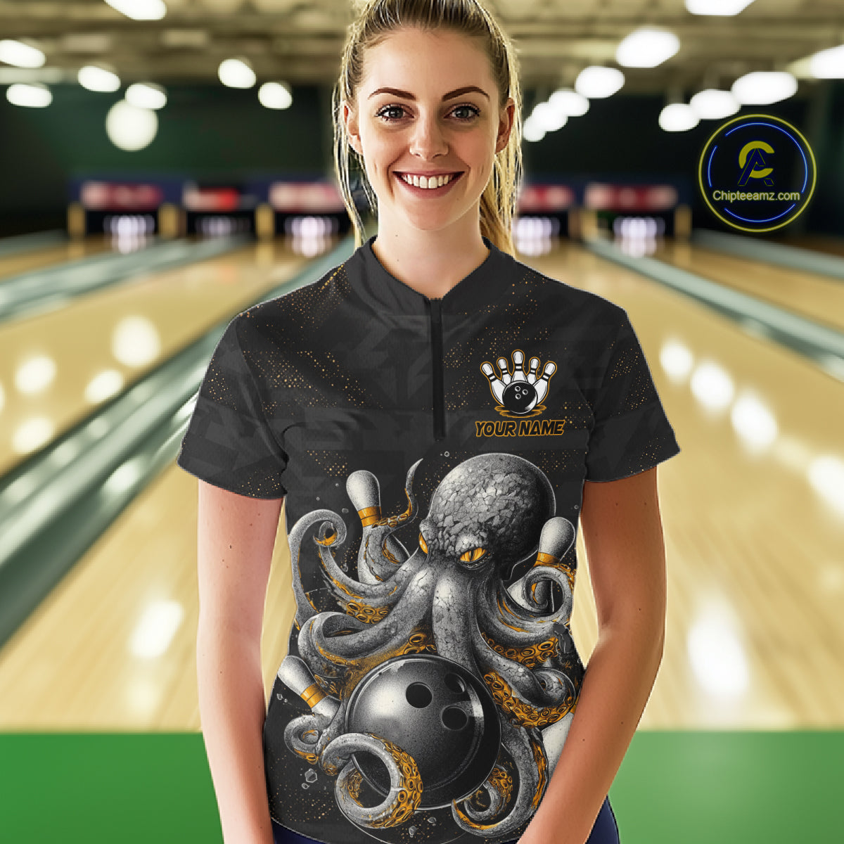Personalized Funny Octopus Bowling Jersey For Women Custom Bowling Team Shirts Polo & Quarter Zip TDM6518