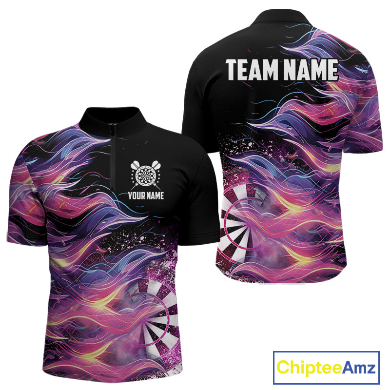 Funny Pink Flame Dart Shirt With Pocket Option For Men Custom Darts Jersey TDM4353